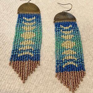 Bloom and Bestow Fringe Moon Phase Earrings - Twilight (Two-Tone Blue/Gold)